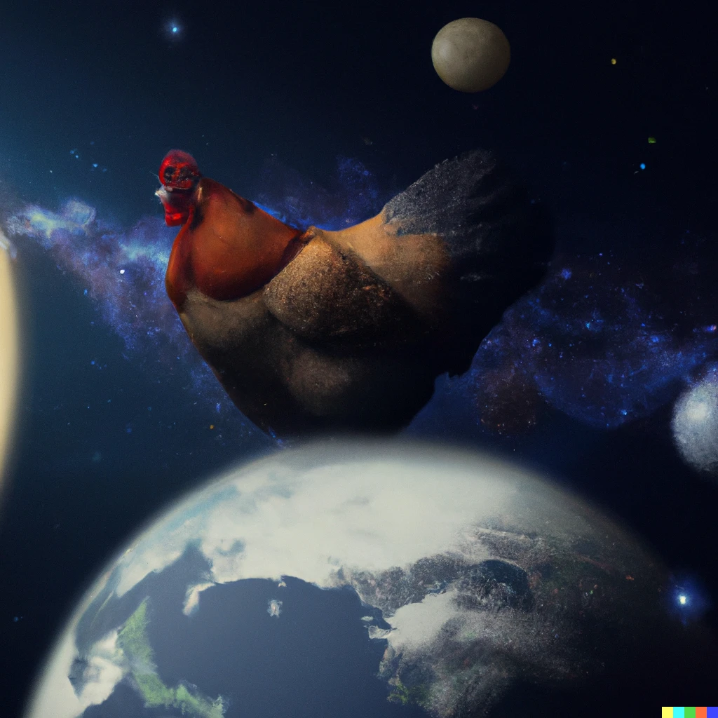 Prompt: A Giant Chicken is eating planets in space photorealistic 