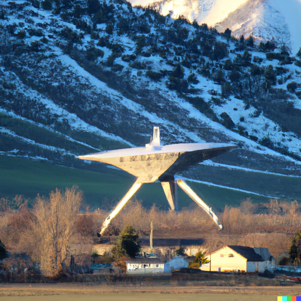 Prompt: A spacecraft landing in Bozeman Montana