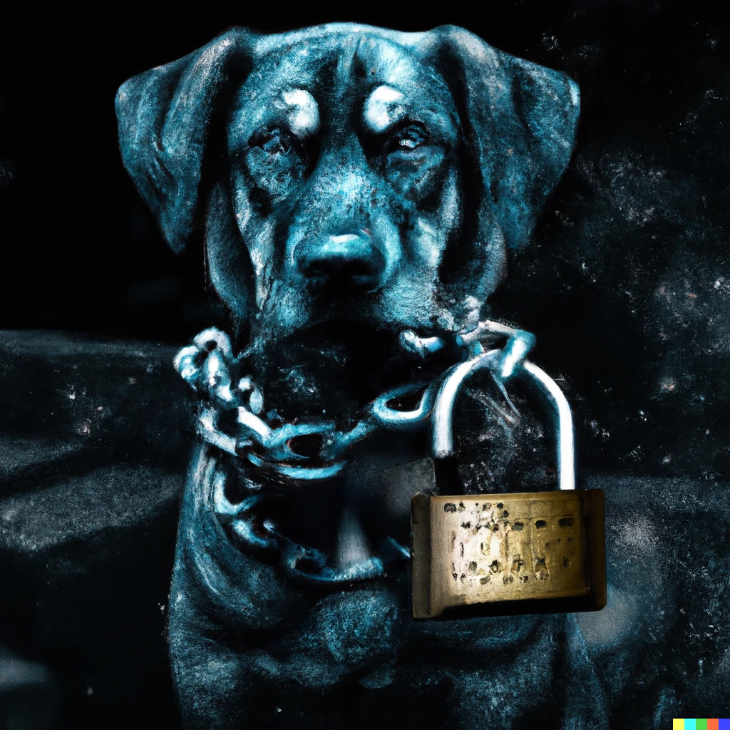 Prompt: digital art, dog padlock chimera dark background