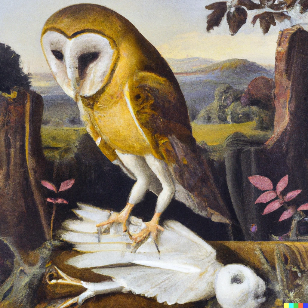 Prompt: renaissance painting of A Barn Owl is known as a Death Owl