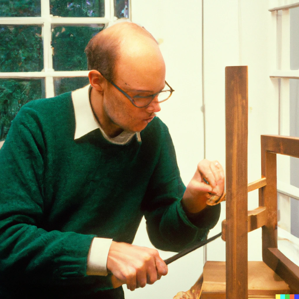 Prompt: a mathematician proving a theorem by doing woodwork in the 1990s 