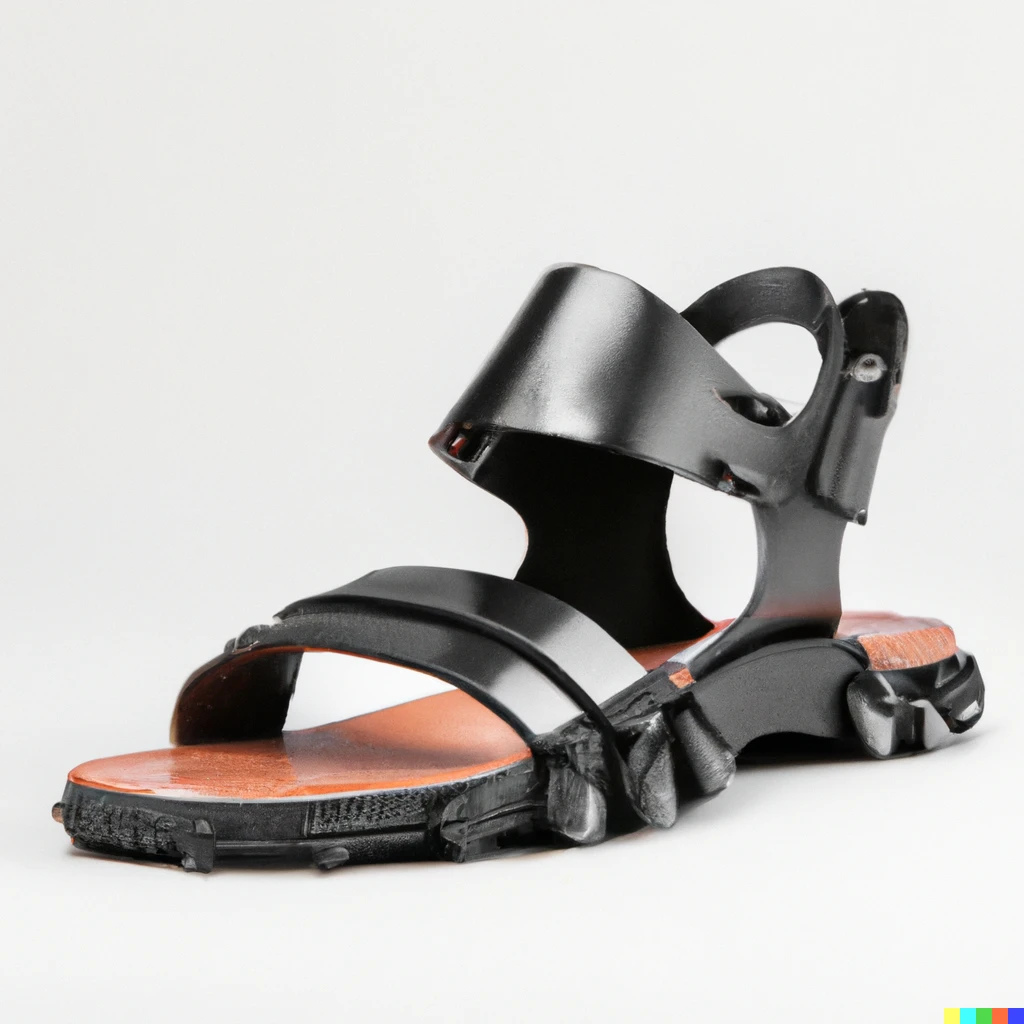 Prompt: a futuristic sandals with leather materials, yeezy style, studio setting, product photography | 598