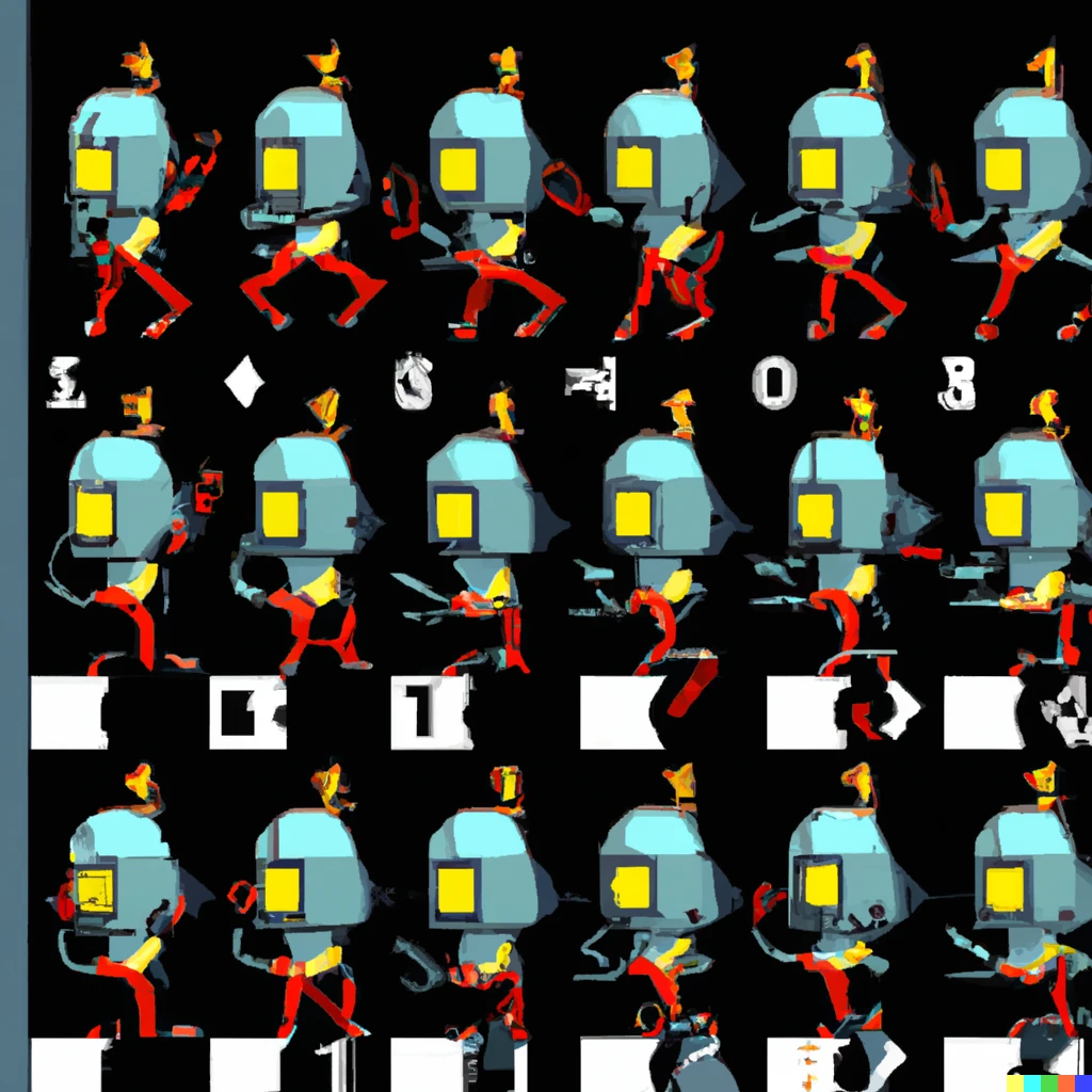Prompt: run cycle of a robot, sprite sheet