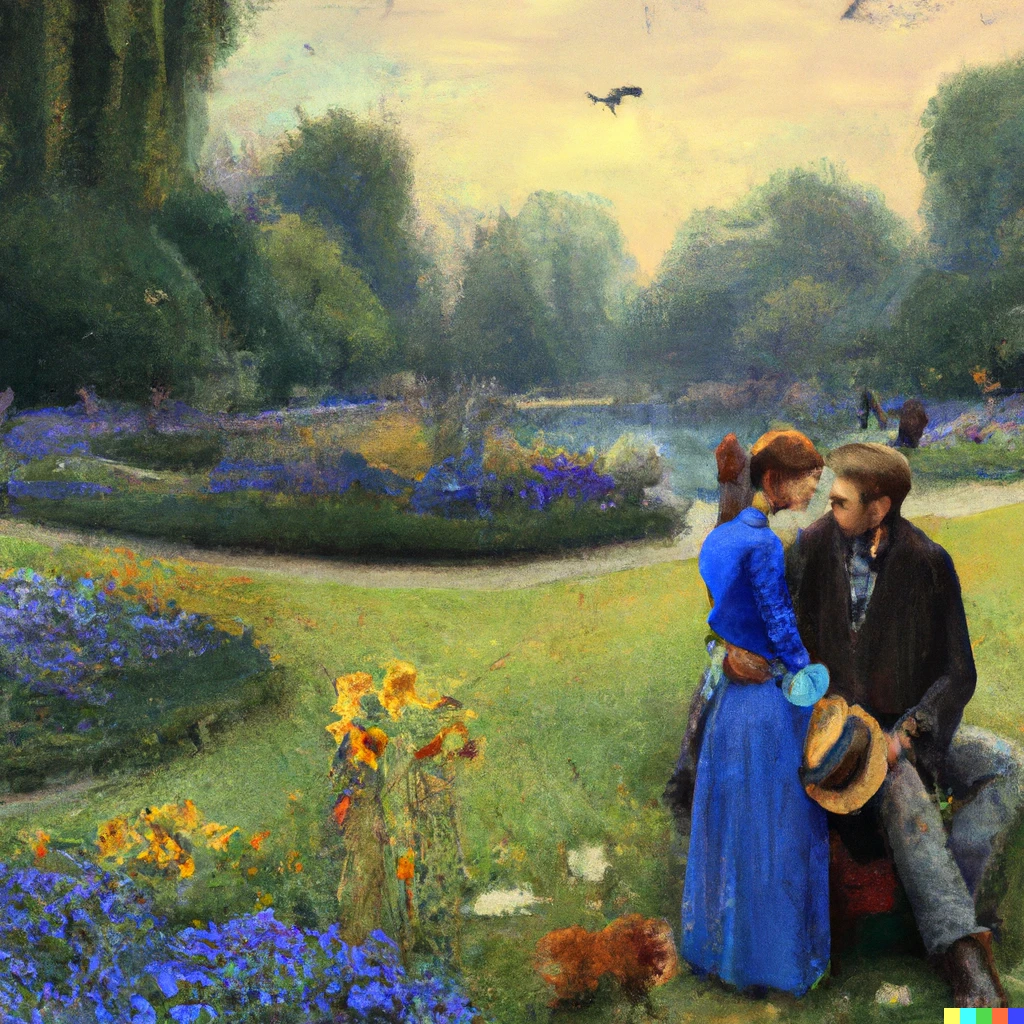Prompt: One day love story in a lovely unexpected afternoon at St James's Park with a stranger by Vincent van Gogh, digital art