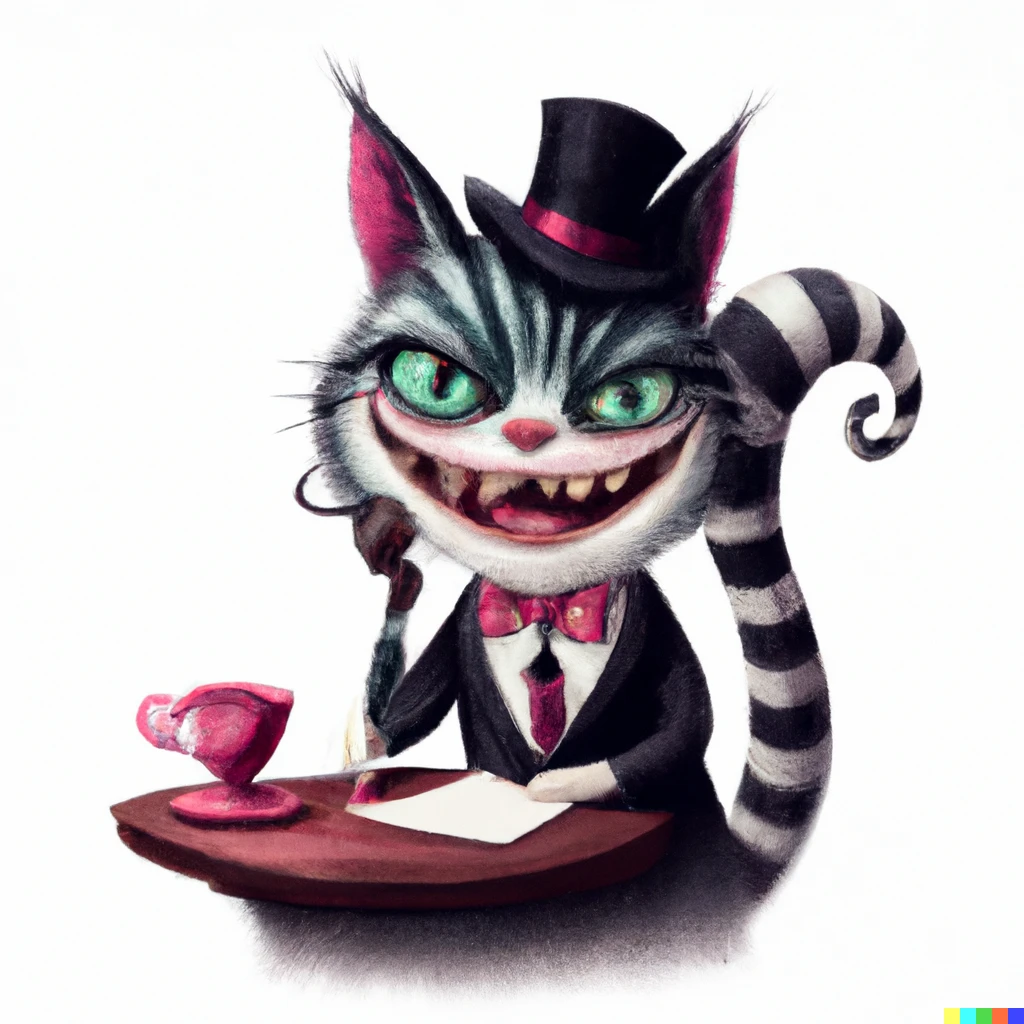 Prompt: Cheshire cat doing business 
