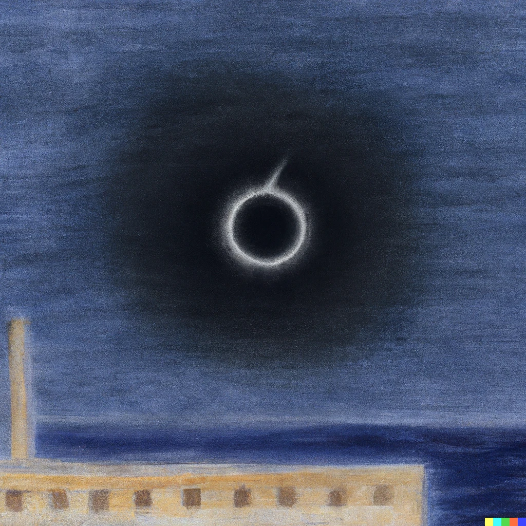 Prompt: The solar eclipse is visible in Taranto, Italy, painting