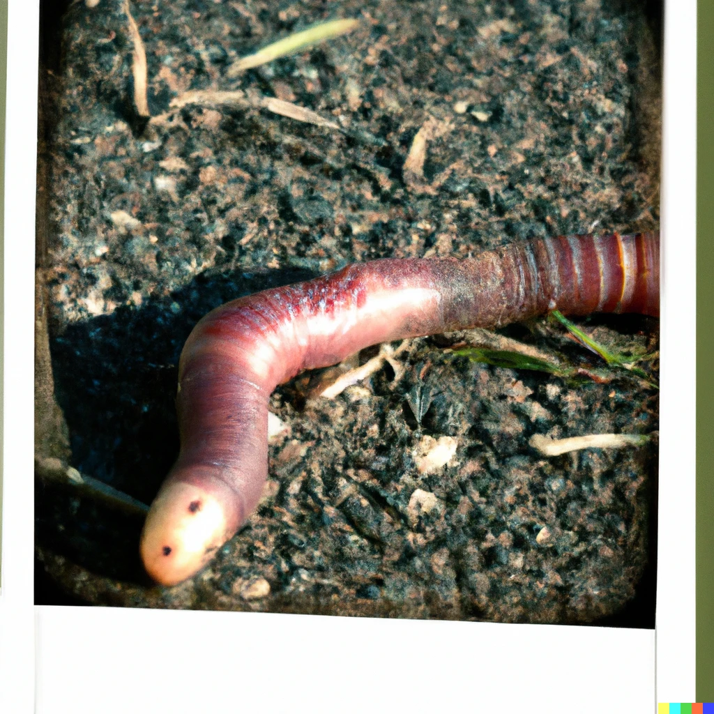 Prompt: A Polaroid photo of a car sized earthworm