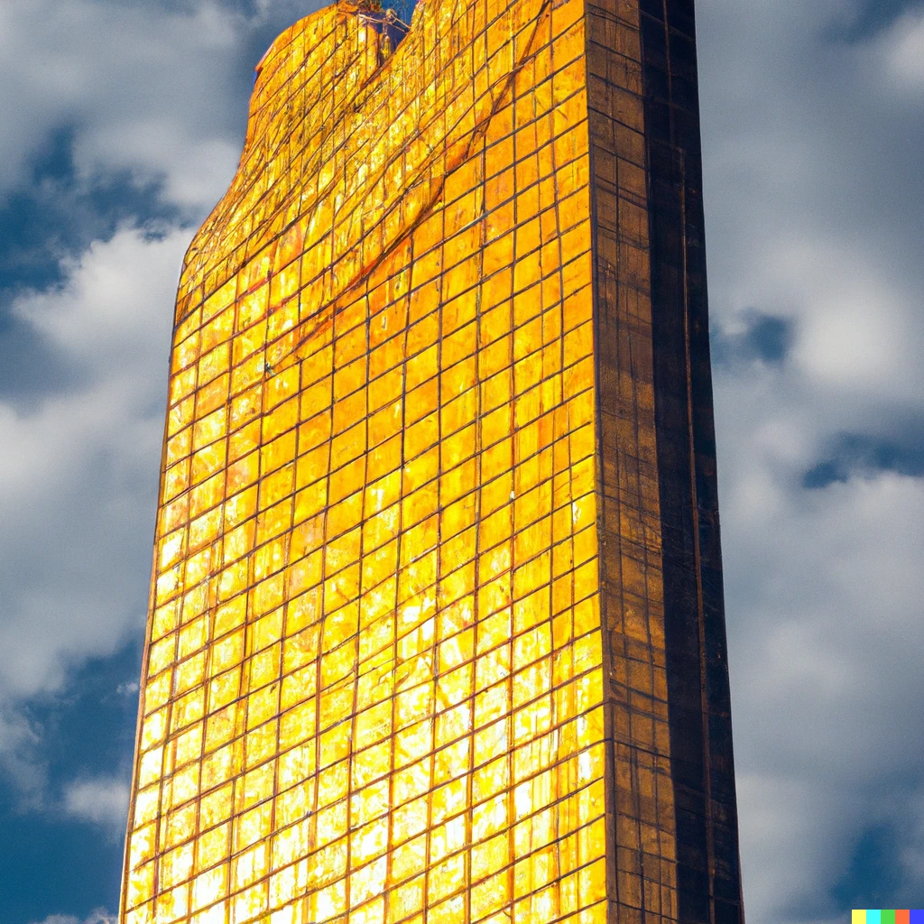 Prompt: A photograph of a giant skyscraper in the shape of an angel designed by klimt 