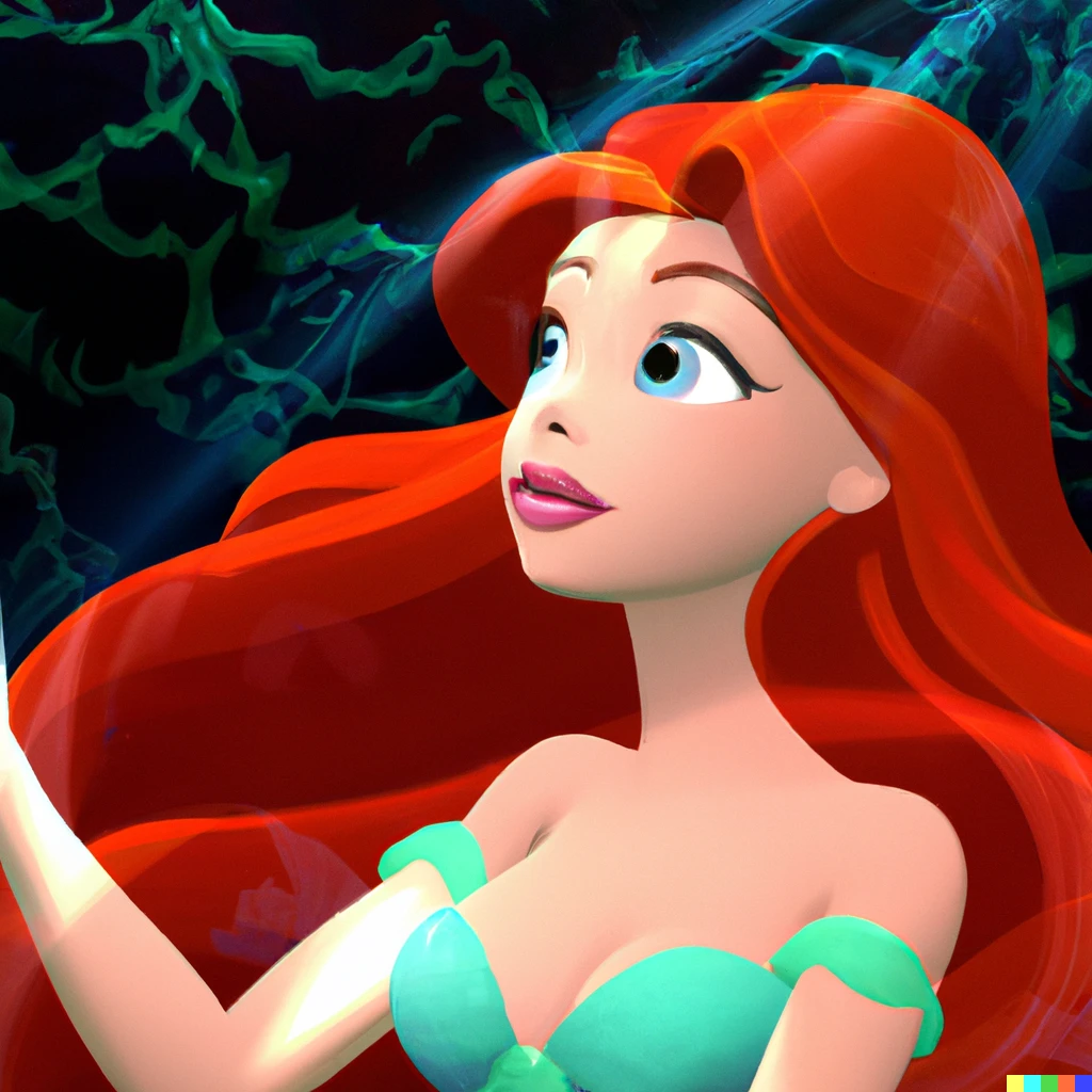 Prompt: Ariel from The Little Mermaid, screenshots from the Disney movie