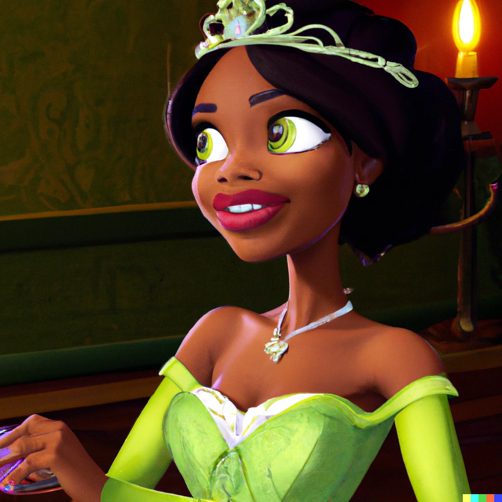 Prompt: Tiana from The Princess and the Frog, screenshots from the Disney movie