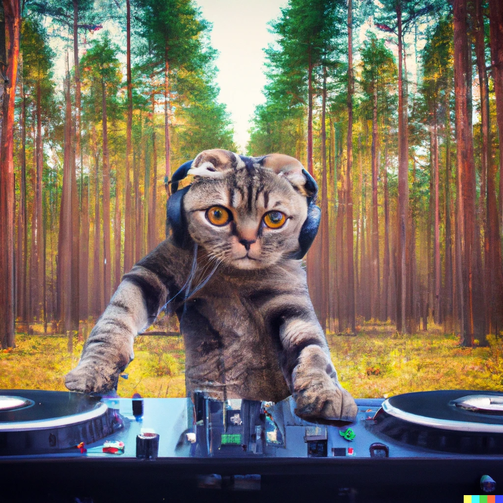 Prompt: cat dj in the forest
