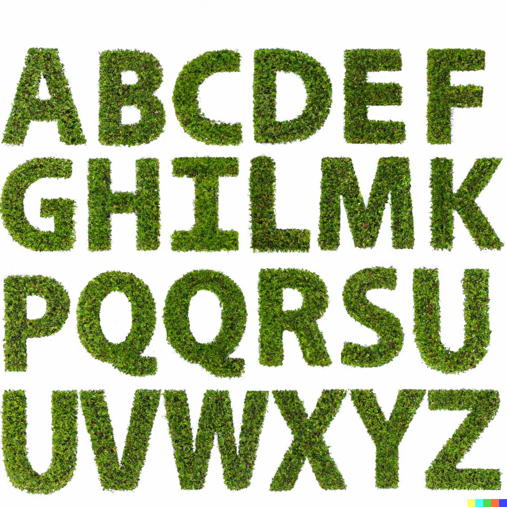 Prompt: The alphabet made of astroturf