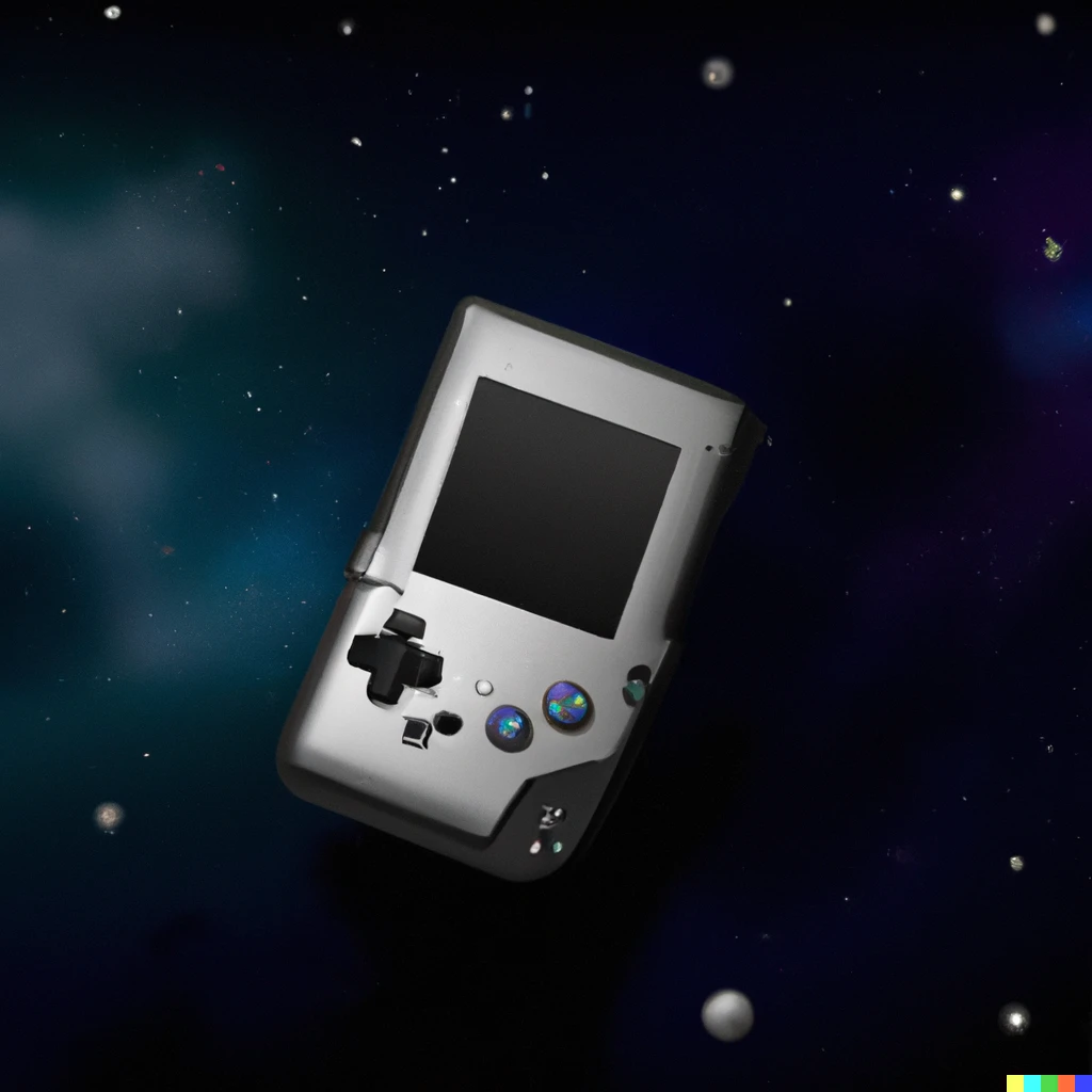 Prompt: A gameboy console floating in deep space, digital art