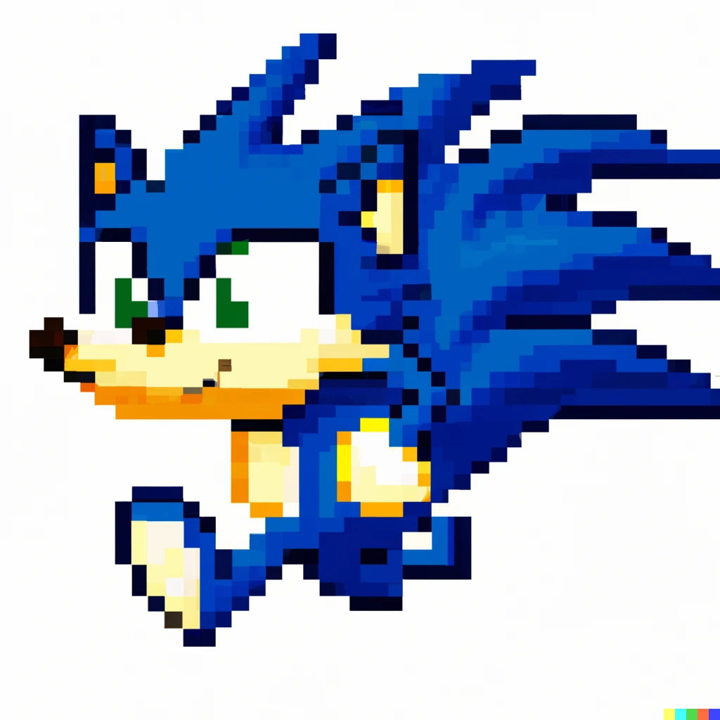 Prompt: Sonic the Hedgehog in the style of retro pixel art