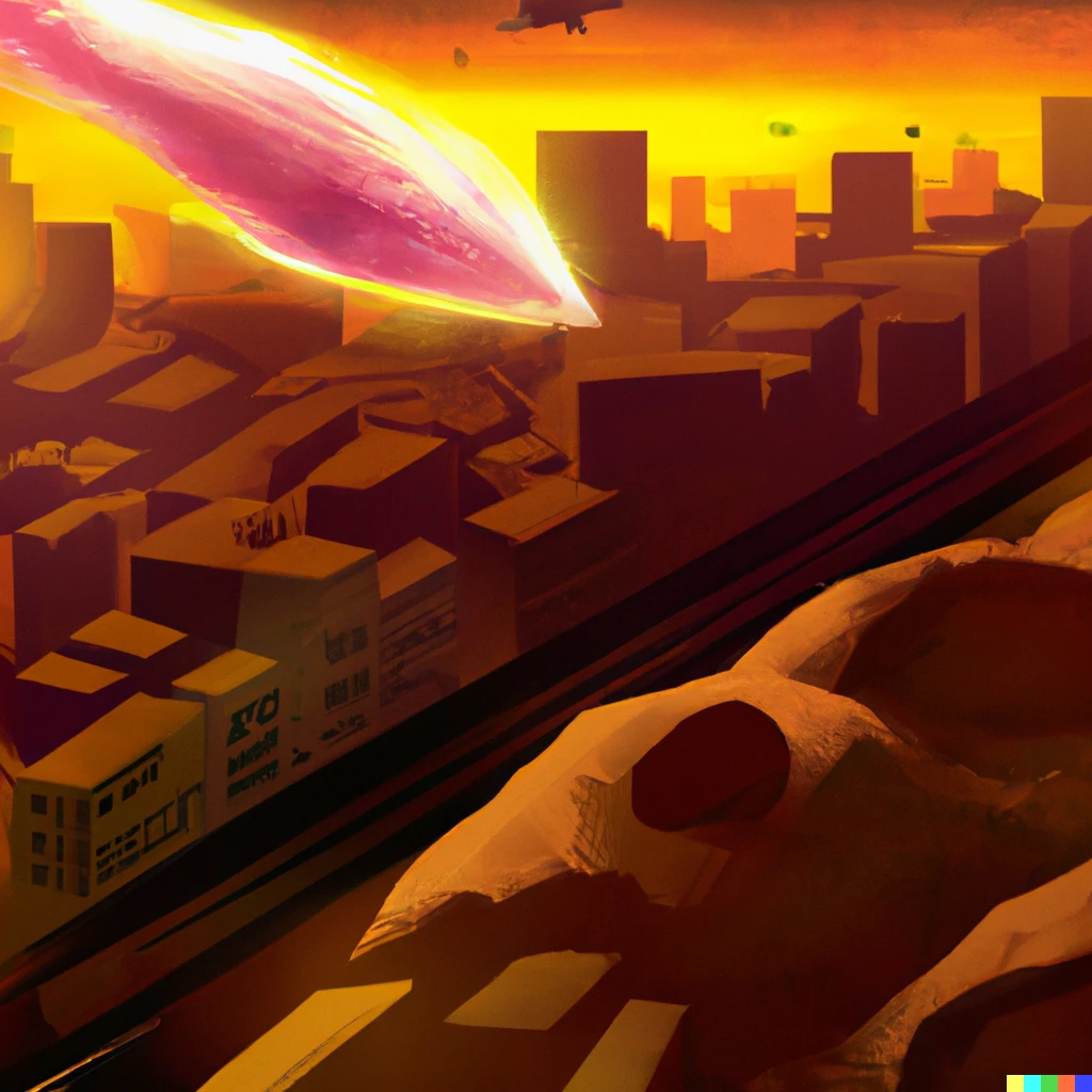 Prompt: A meteor about to hit a city on mars, digital art, look at that detail