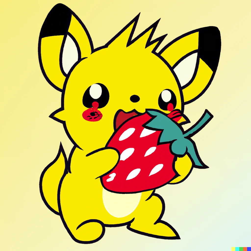 Prompt: Pikachu eating a strawberry in the style of a 70s cartoon 