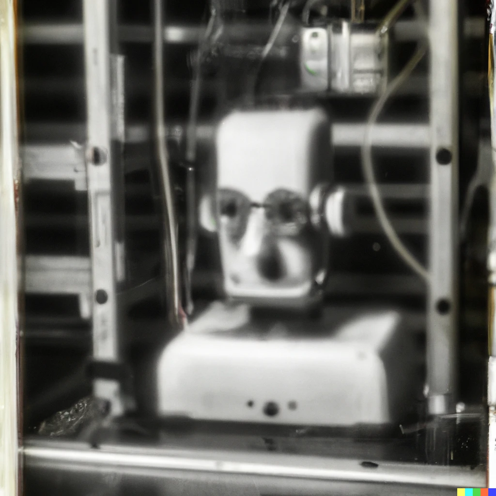 Prompt: Daguerrotype photo of an unfinished sentient robot in a lab.