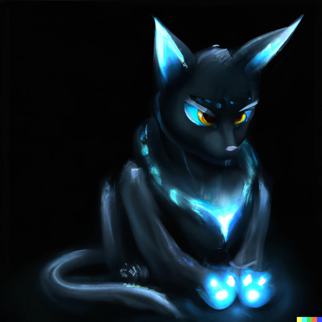 Prompt: a cute cat made of dark magic, digital art