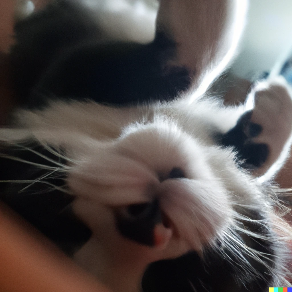 Prompt: upside down photograph of a cat sleeping peacefully