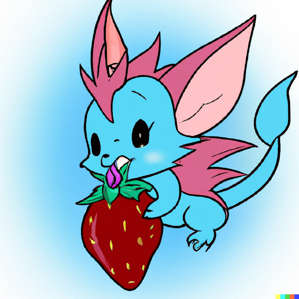 Prompt: Cartoon of Vaporeon eating a strawberry
