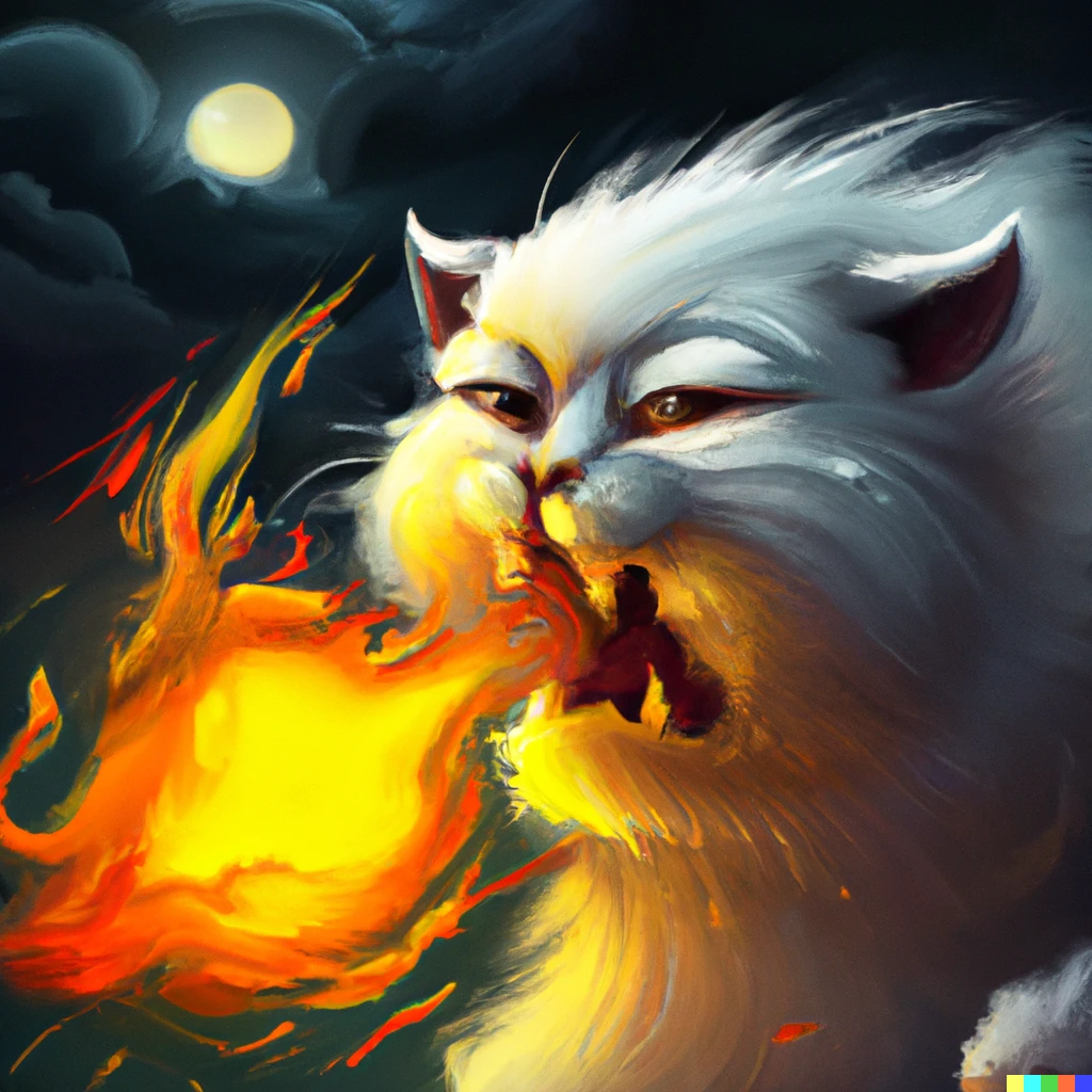 Prompt: A cat breathing fire, digital art