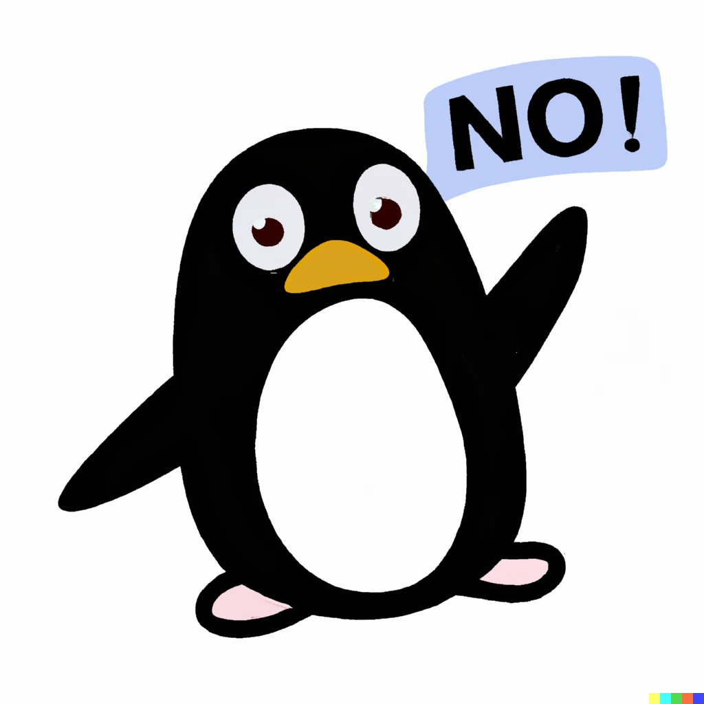 Prompt: Sticker design of a penguin saying "No."