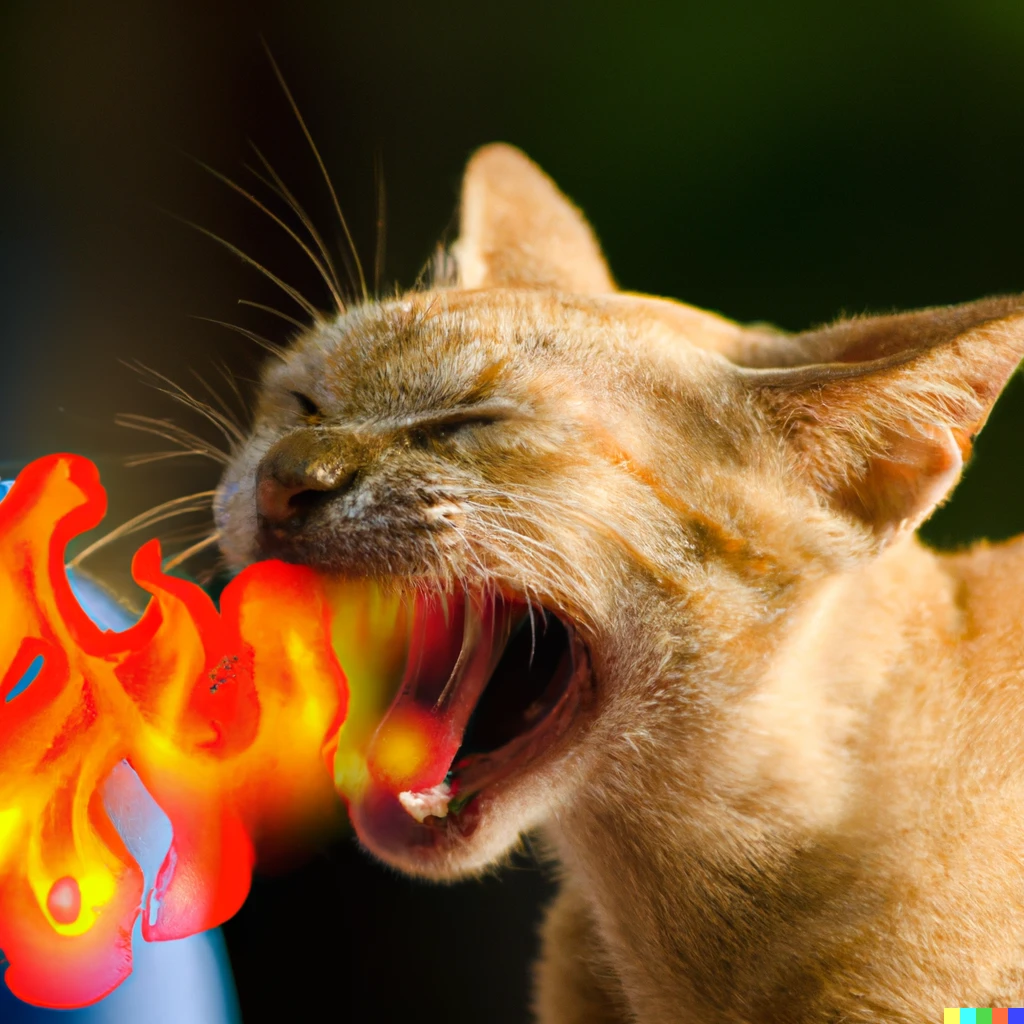 Prompt: a cat breathing fire