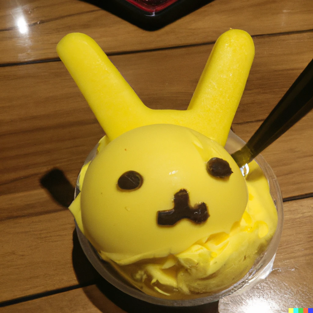 Prompt: A scoop of ice cream in the shape of Pikachu