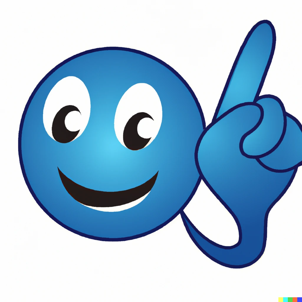 Prompt: A blue emoji with a cool expression pointing up with both hands