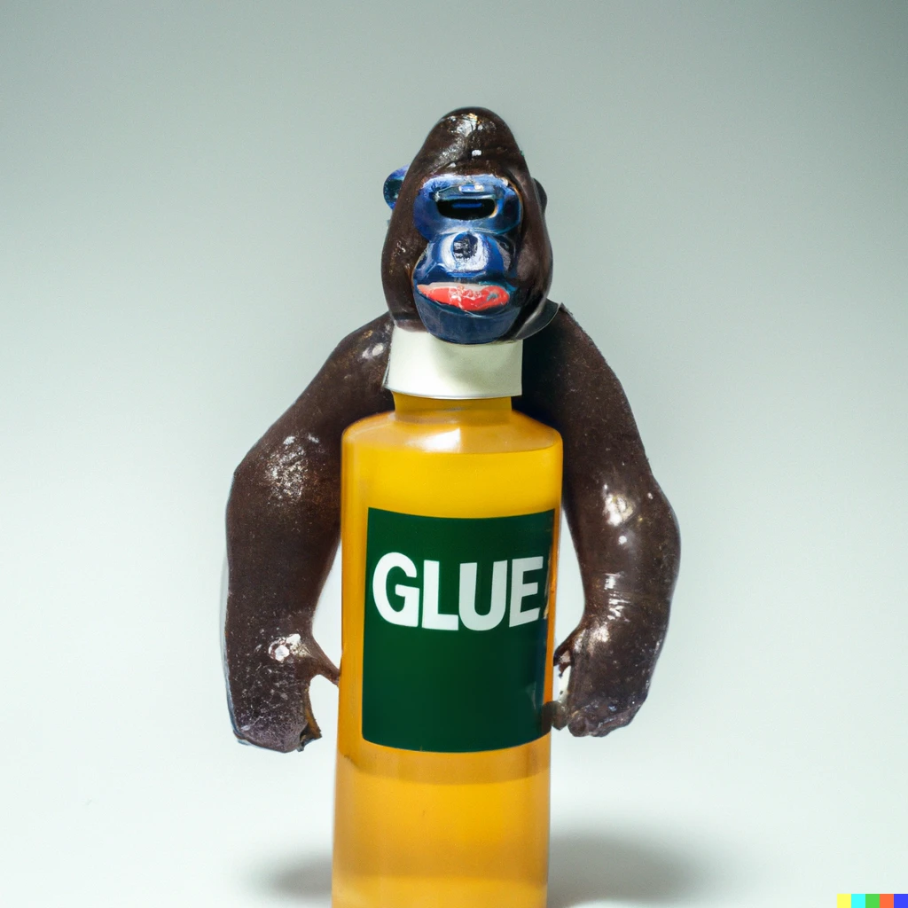 Prompt: A gorilla shaped bottle full of glue