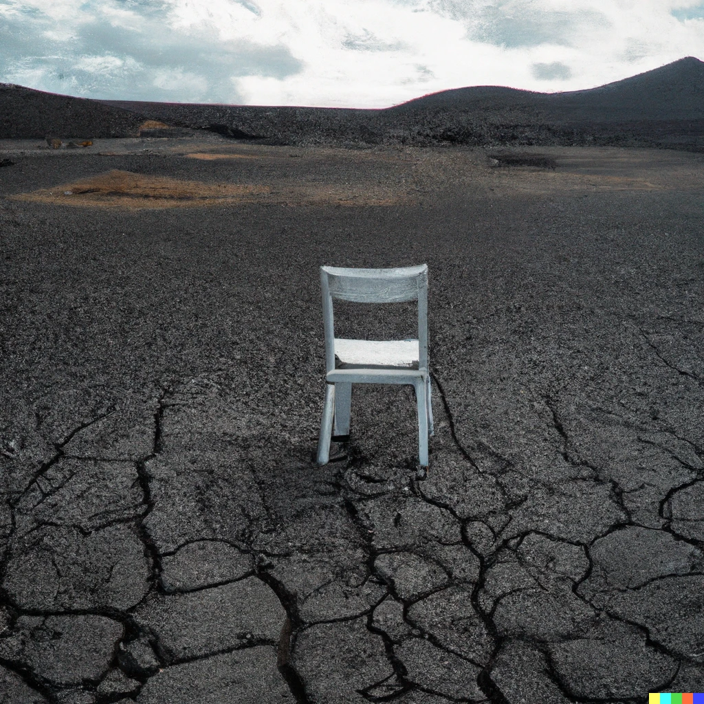Prompt: A chair sitting in a volcanic wasteland