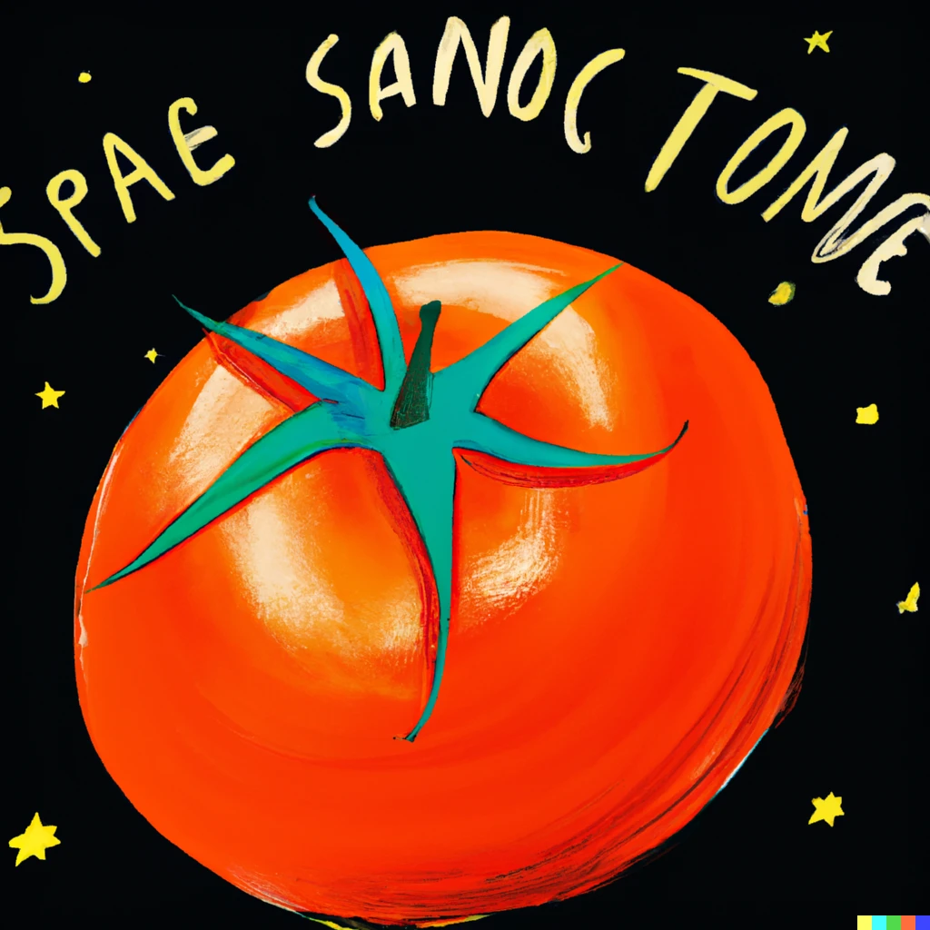 Prompt: album cover for a band that sings about space and tomatoes