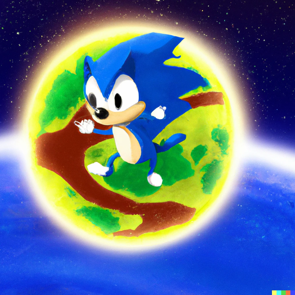 Prompt: Digital art of sonic the hedgehog as a planet