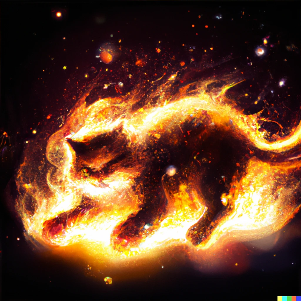 Prompt: A cat made of fire with fire magic all around him, digital art