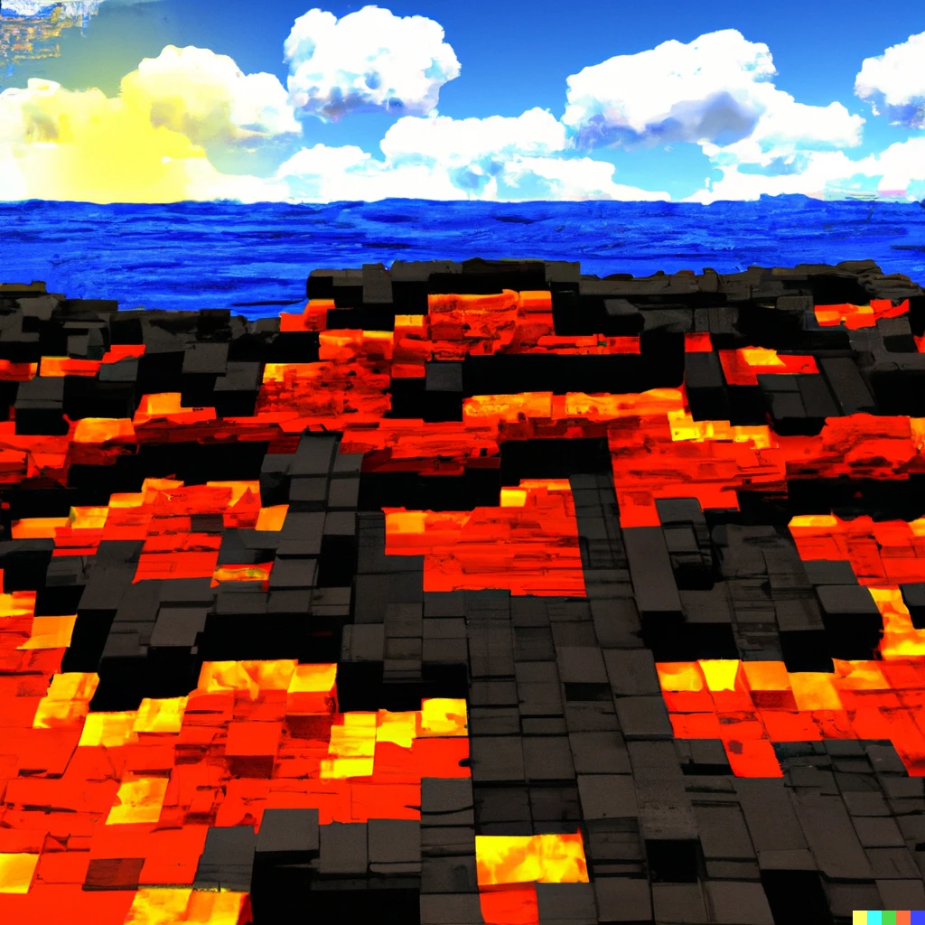 Prompt: A lava sea made in Minecraft