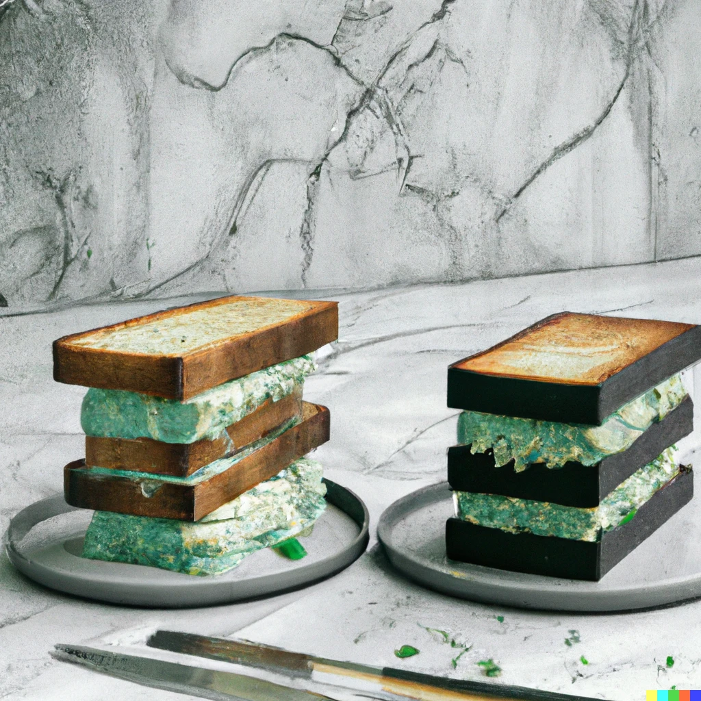 Prompt: astroturf and concrete sandwich, cookbook photo