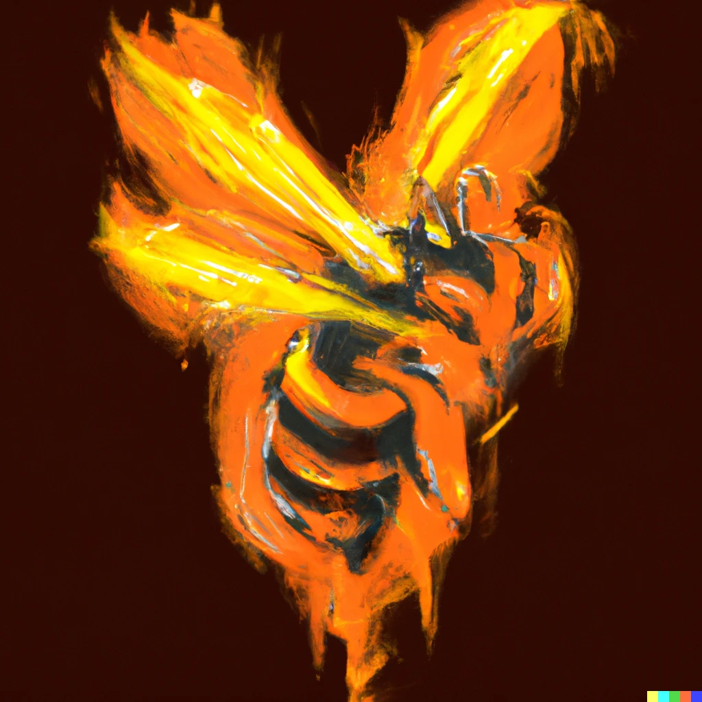 Prompt: digital art of a bee made of fire