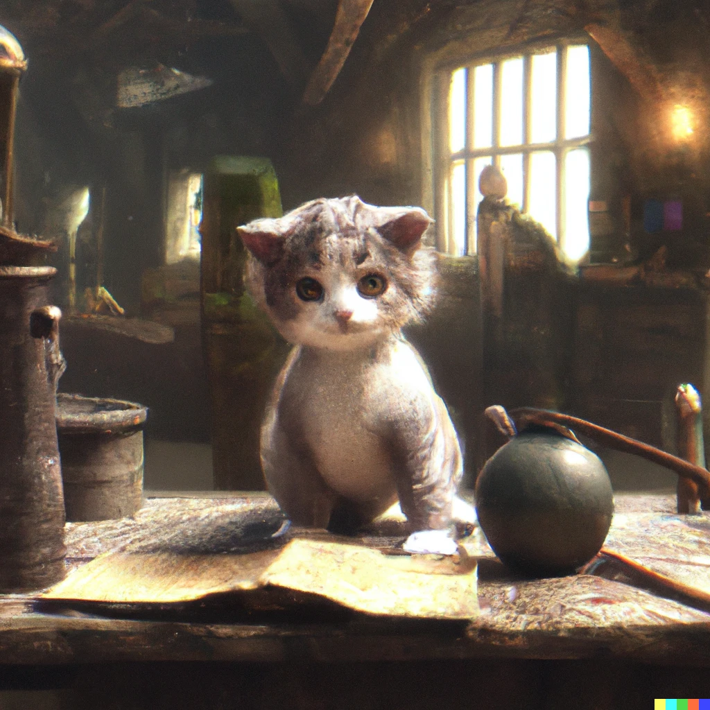 Prompt: 3D render of Kitten Potter and the Philosopher's Stone, digital art