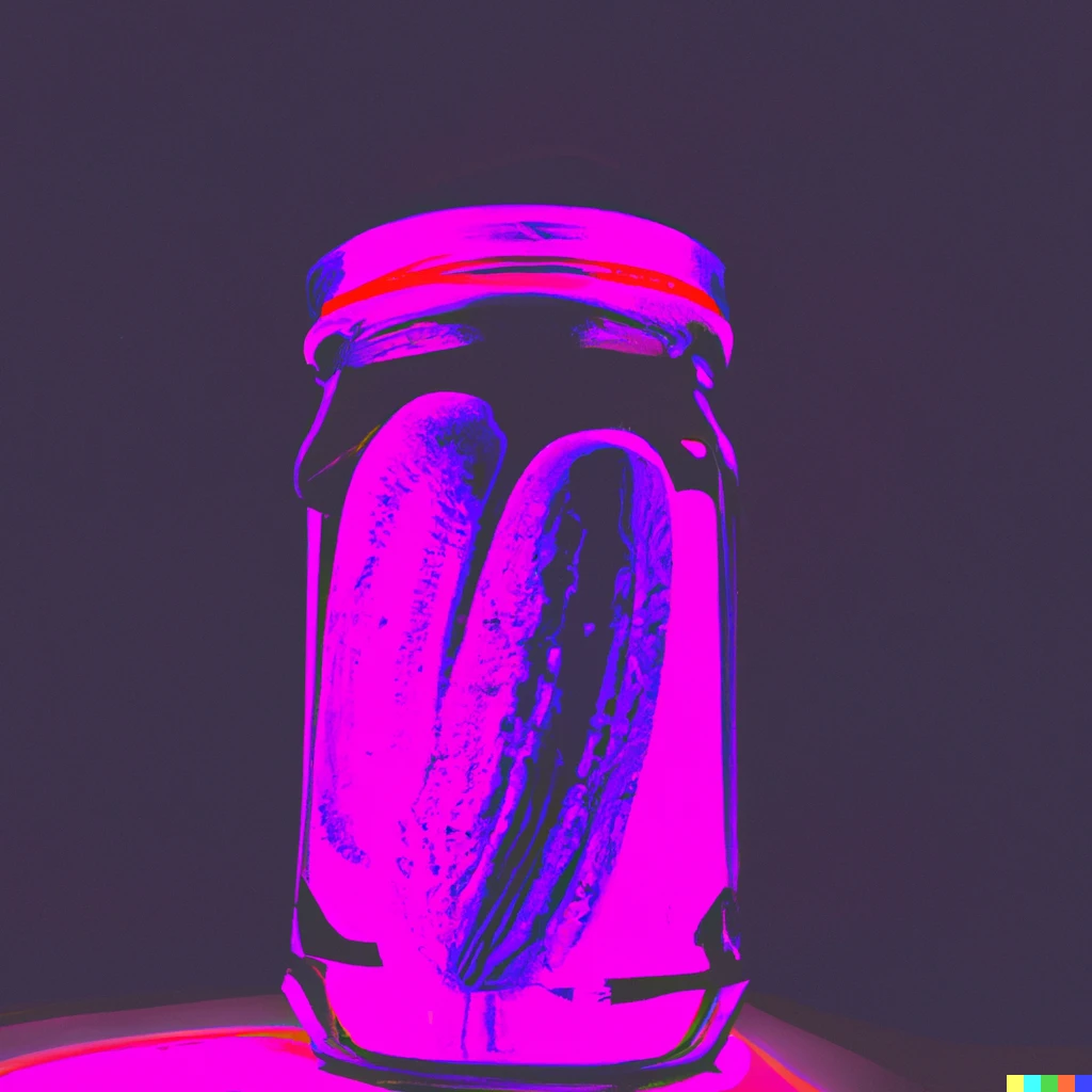 Prompt: Purple pickle jar synthwave