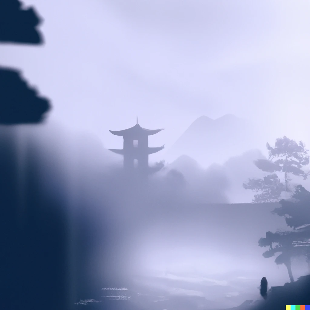 Prompt: sad japanese landscape foggy digital art