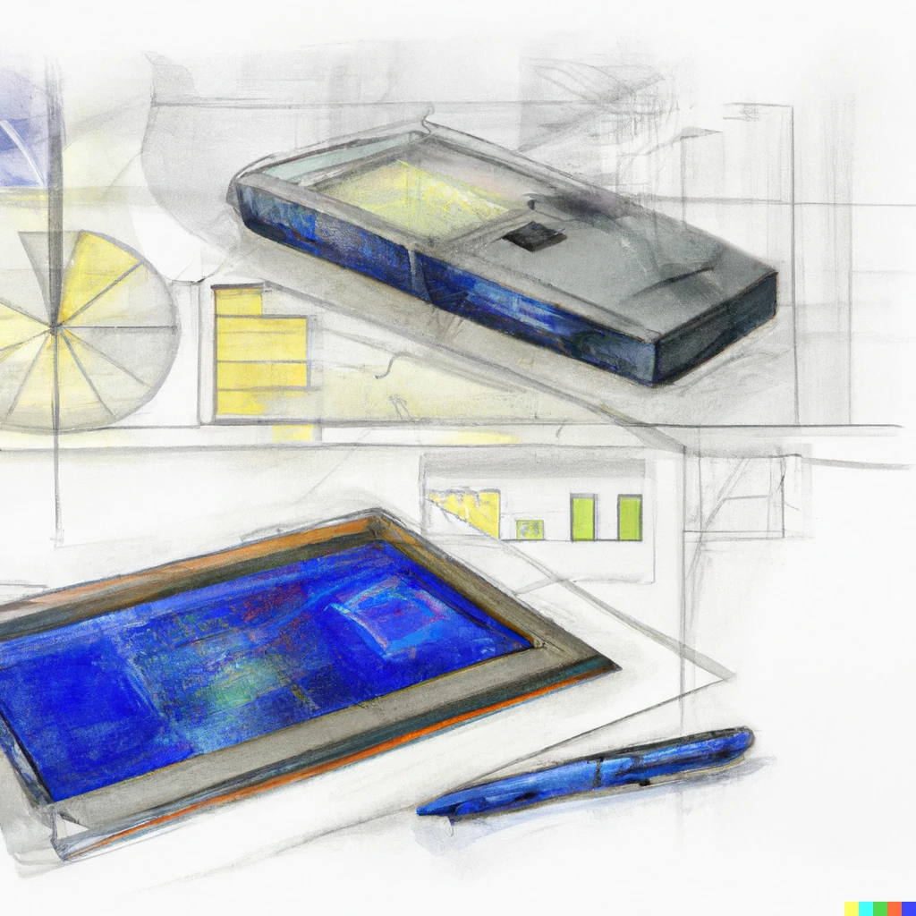 Prompt: Sketch of a complex digital device in style of Da Vinci