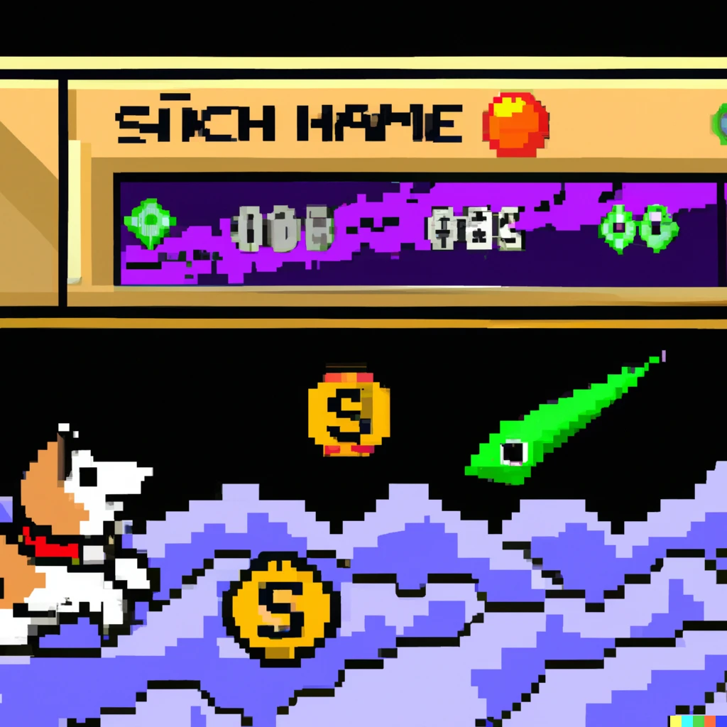 Prompt: Screenshot of a 2D side-scroller on SNES in which a Shiba Inu needs to collect gold coins in space 