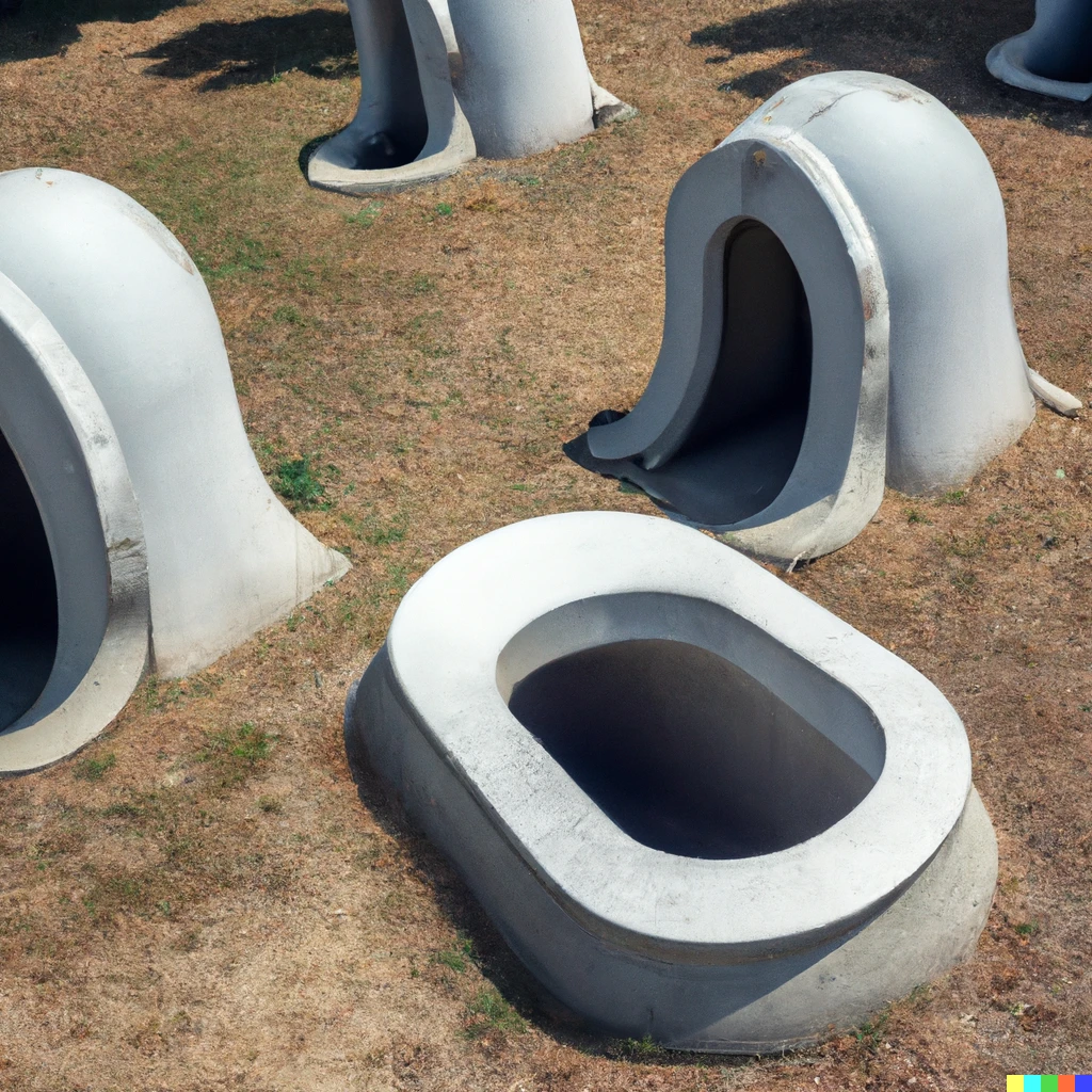 Prompt: Graves formed like a toilet in a graveyard, photorealistic