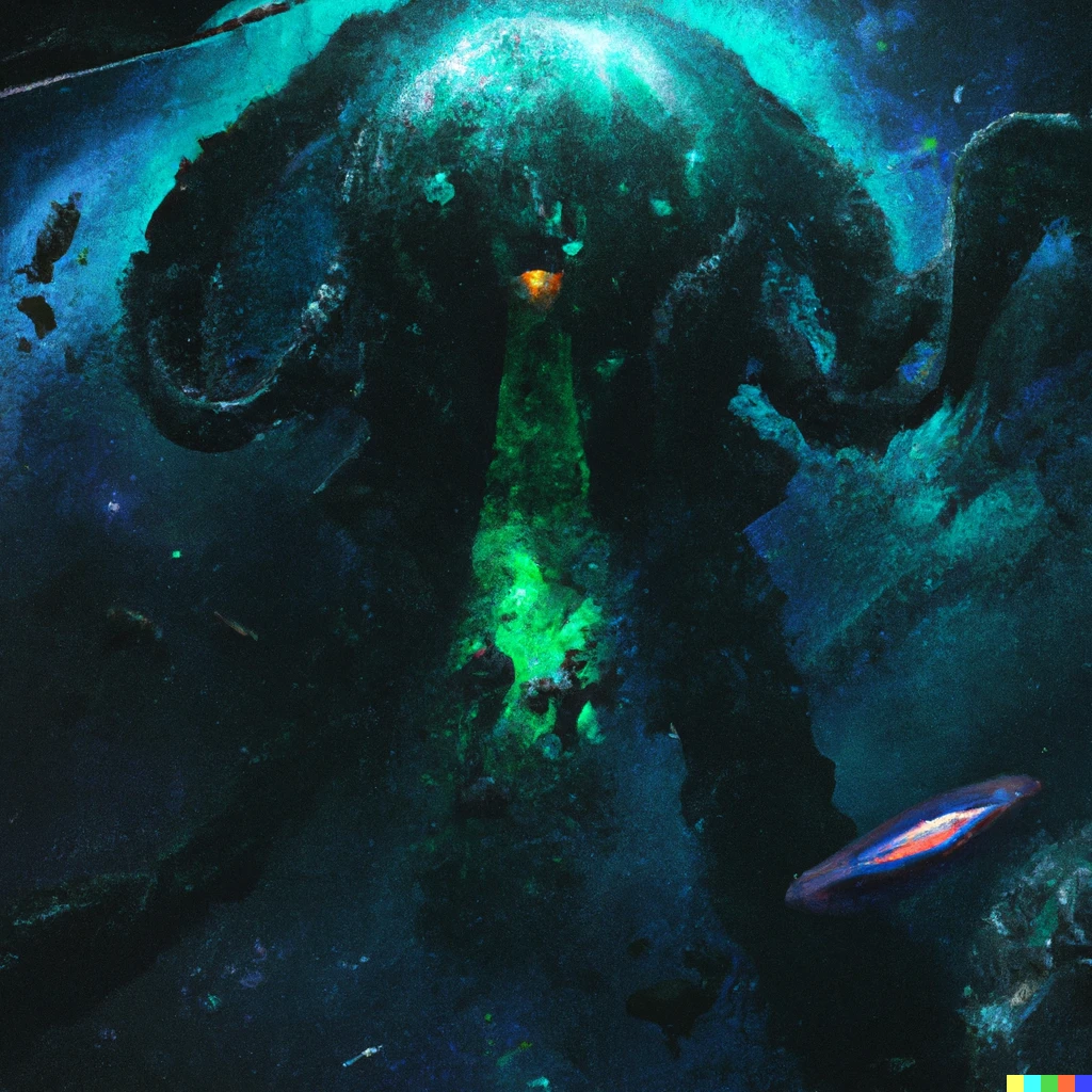 Prompt: cthulhu as a space explorer devouring worlds, digital art