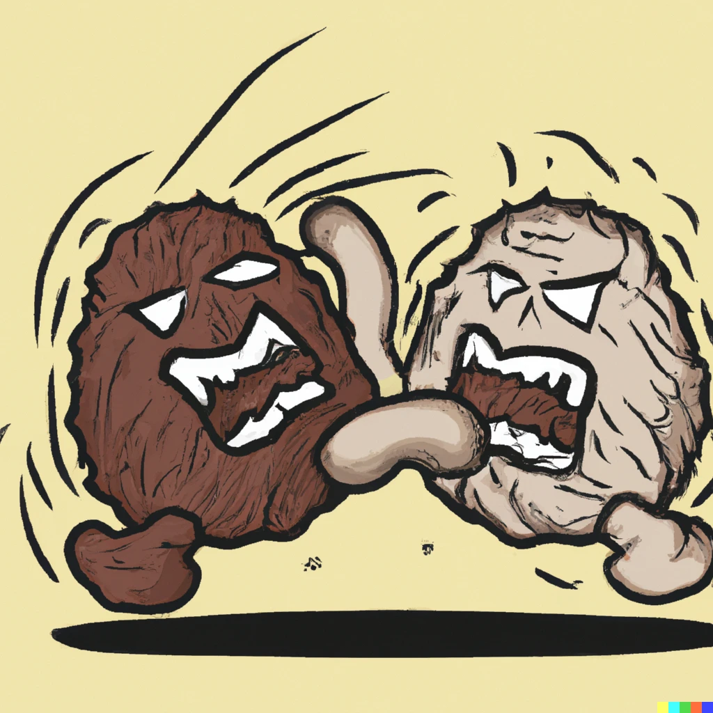 Prompt: Two truffle fighting furiously art