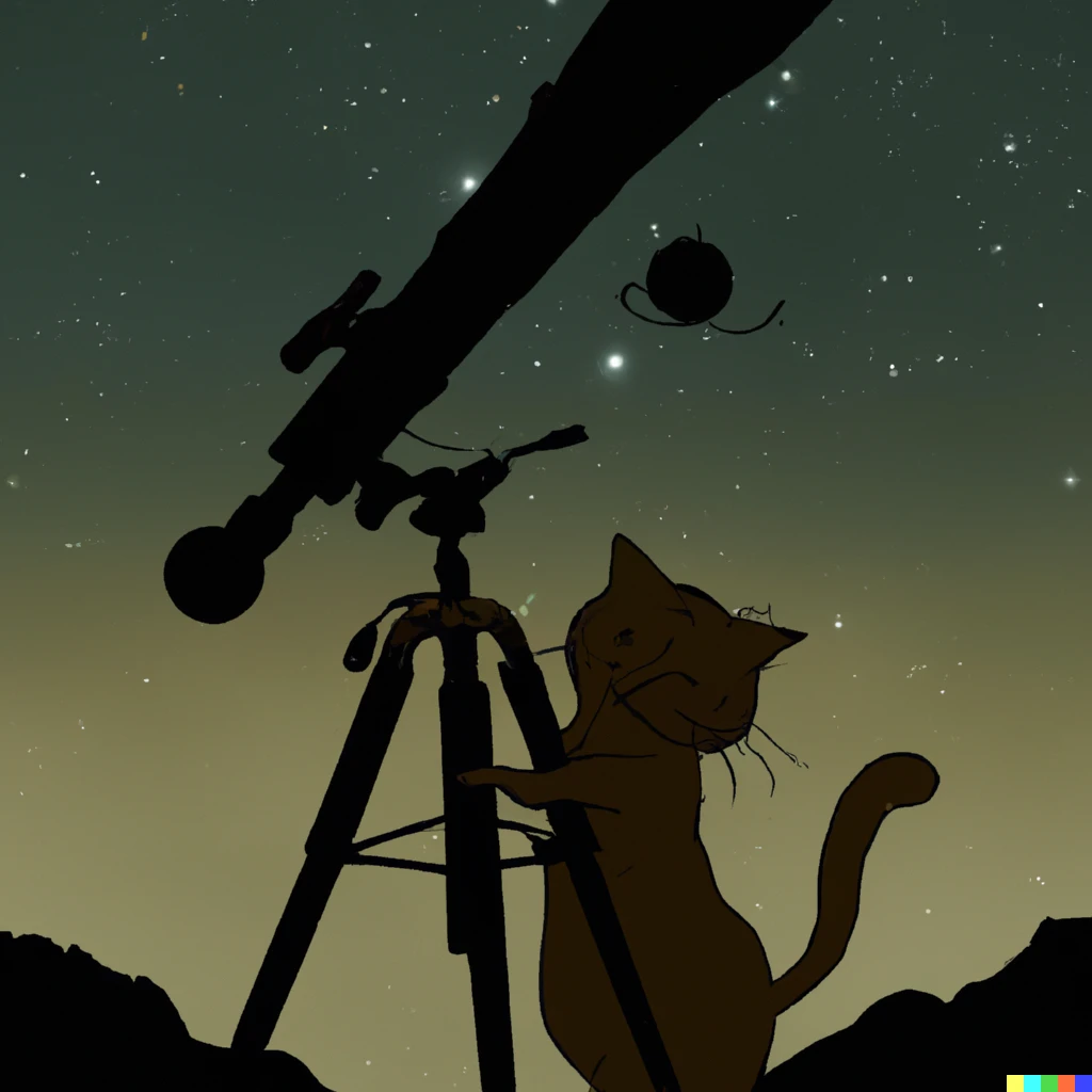Prompt: Cat with a telescope looking at the Milky way