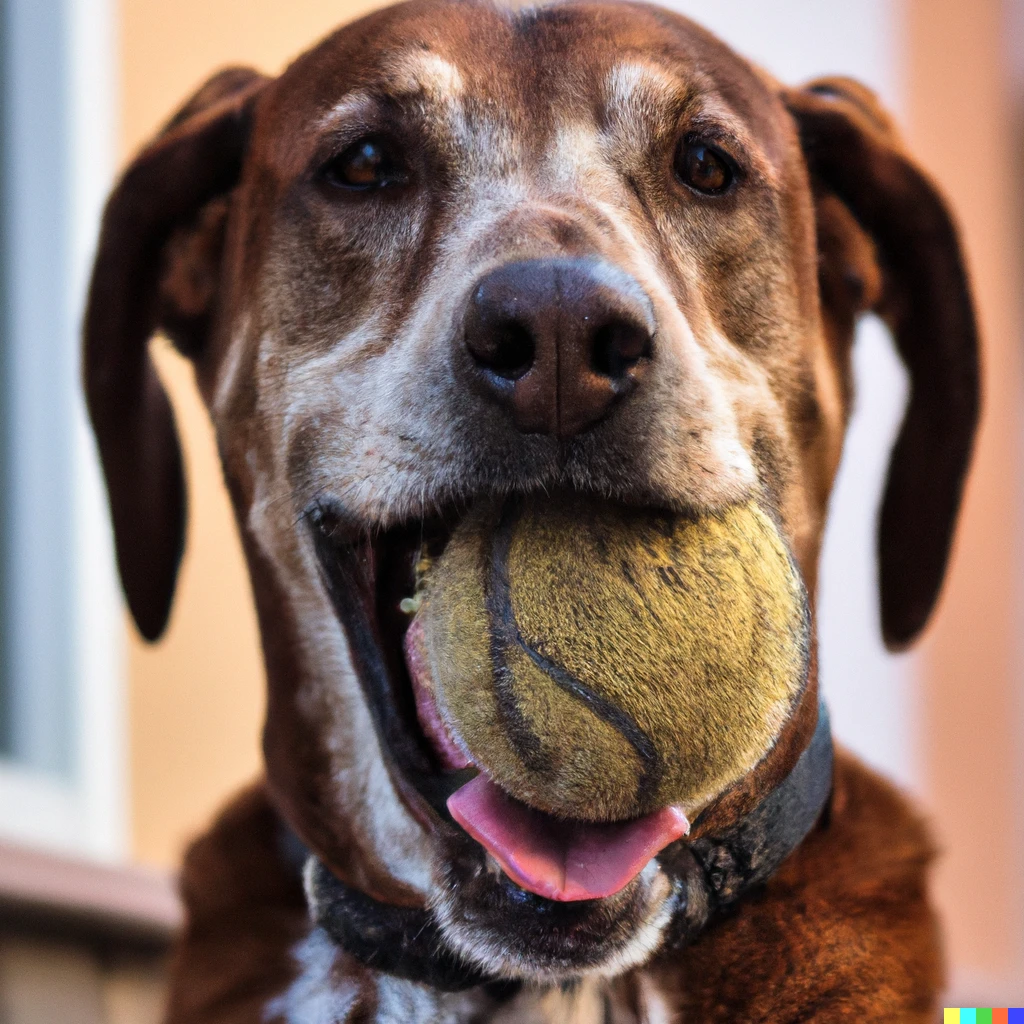 Prompt: The Happiness of a Dog With a Ball in Its Mouth