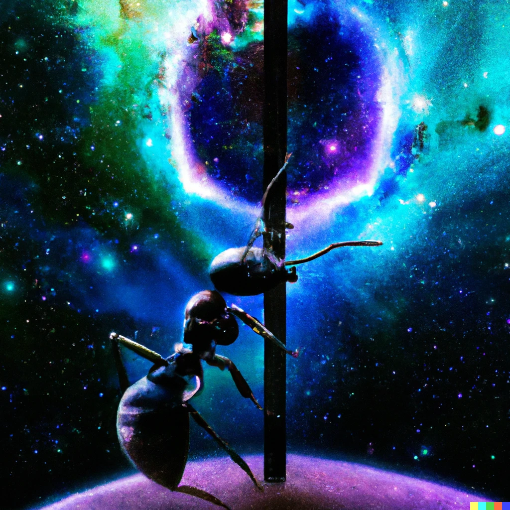 Prompt: digital art of an ant protecting the entrance to the universe