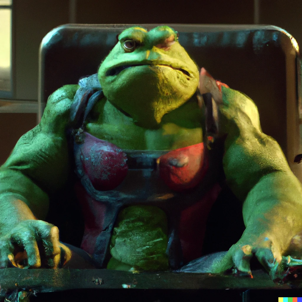 Prompt: A screenshot of Kermit transformed in Hulk in the avengers movie( 2012) 