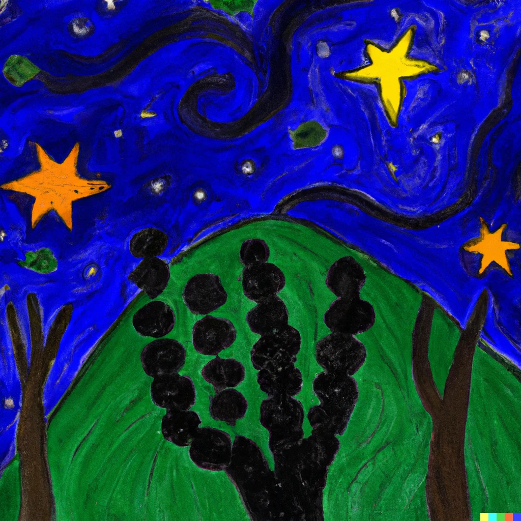 Prompt: Starry night, Friday Kahlo's painting style